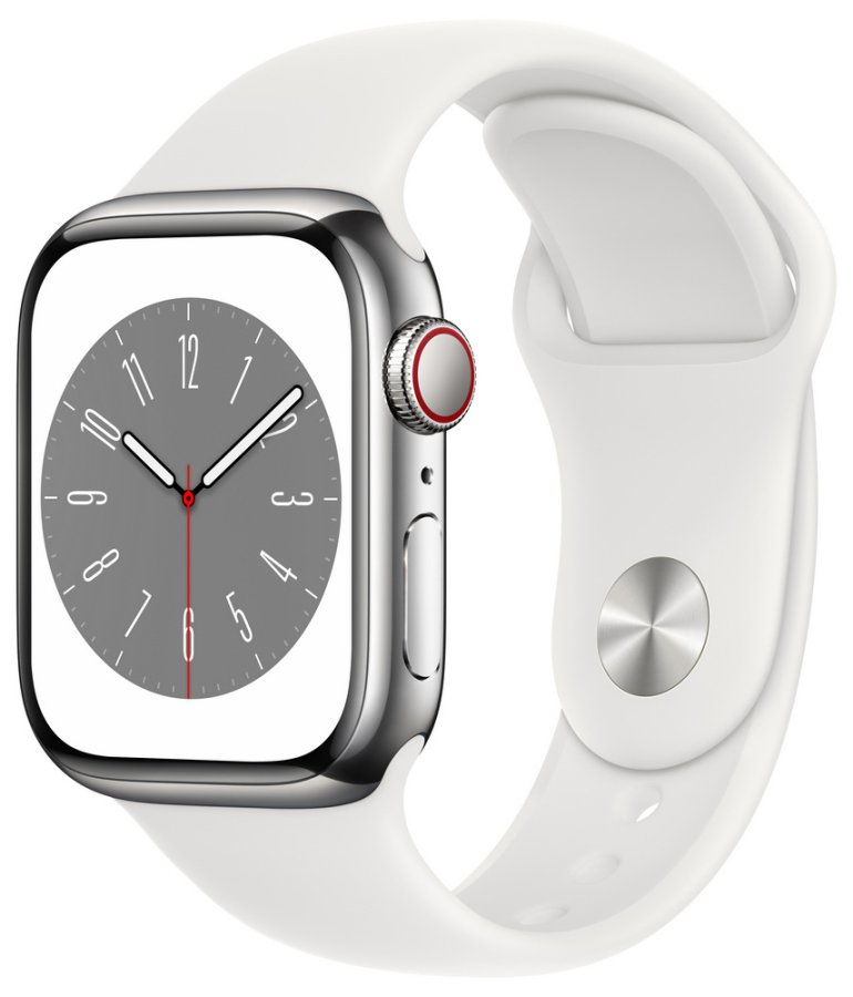 Apple Apple Watch Series 8 GPS + Cellular 41mm Silver Steel, White Sport - Apple