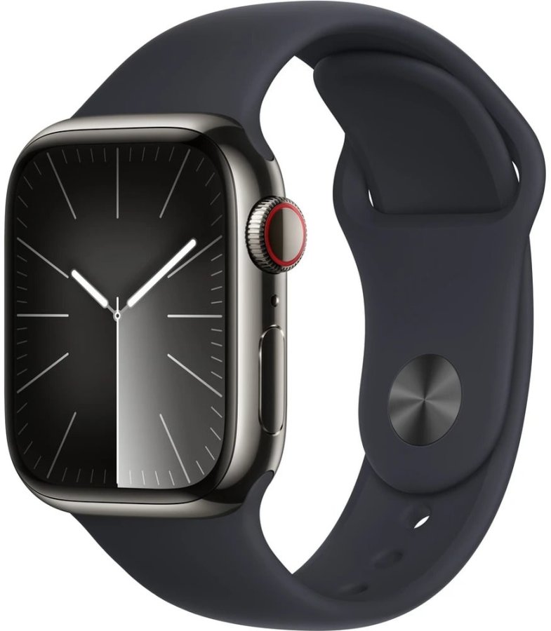 Apple Apple Watch Series 9 Cellular 41mm Grafitová ocel s temně inkoustovým sportovním řemínkem - M/L - Apple